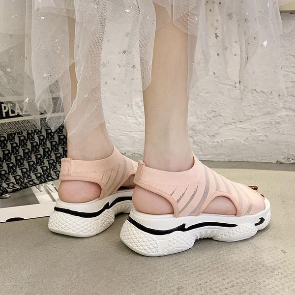 

sandals stretch fabric light non-slip platform designer peep toe comfortable hollow out woman casual increase 5cm beach shoes dxza, Black