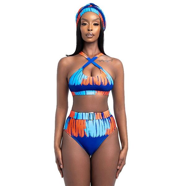 

african bikini set high waist swimwear woman swimsuit pad two piece indie folk print 2021 beach halter cross neck bathing suit women's, White;black