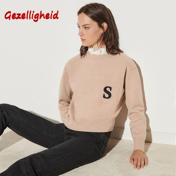 

women's sweaters gezelligheid pullover autumn 2021 s letter embroidered wool aesthetic sweater lucille ruffled collar, White;black