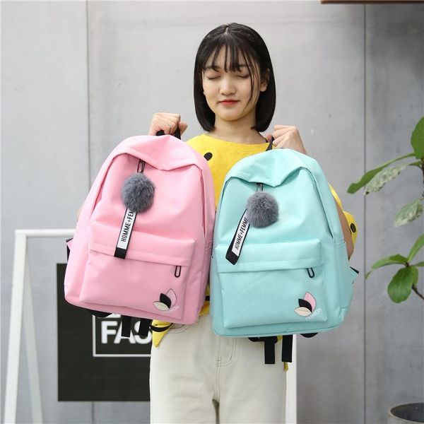

duffel bags korean nylon printing solid backpack girl school for teenage college wind women schoolbag high student bag black pink