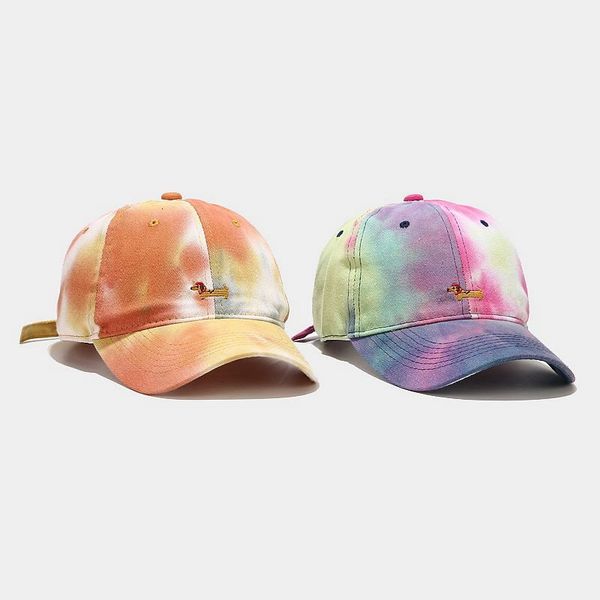 

baseball female new puppy embroidery tie dye cap summer sun hat, Blue;gray