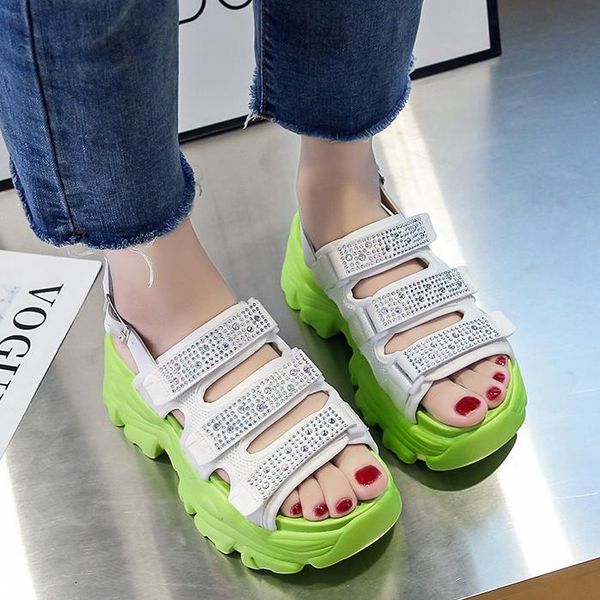 

sandals rimocy crystal mesh chunky platform women summer back strap wedges high heels woman thick sole sandalias mujer, Black