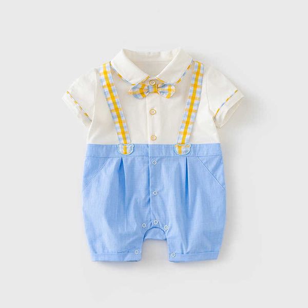 Pagliaccetti per neonati nati Boy Gentleman Abbigliamento Bambini Battesimo Compleanno Vestiti Infantile Estate Cotone Tuta 210615