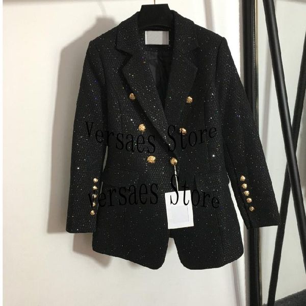 

women's suits & blazers 2021 luxury design sequin embroidery tweed fashion long sleeve coat double row gold button temperament slim sui, White;black