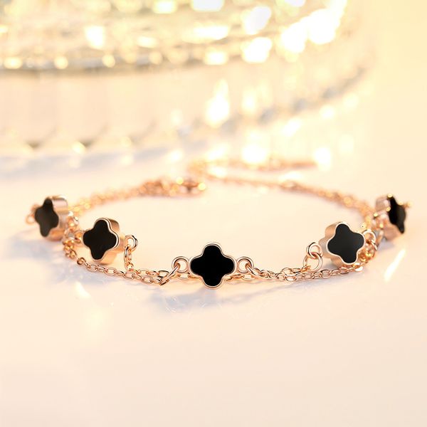 

bracelet women's four leaf clover ins sweet korean student friend tanabata valentine's day gift for girlfriend, Black