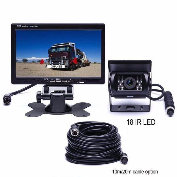 

car rear view cameras& parking sensors ohanee dc 12v-24v 7"tft lcd monitor display + 4 pin ir night vision camera for bus truck rv cara