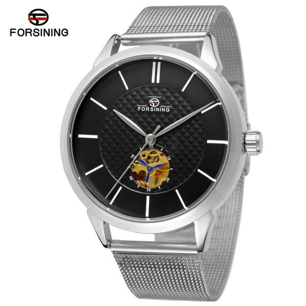 

forsining men's watch automatic self-wind style stainless steel bracelet transparent crystal analog wristwatch fsg8083m4 wristwatches, Slivery;brown