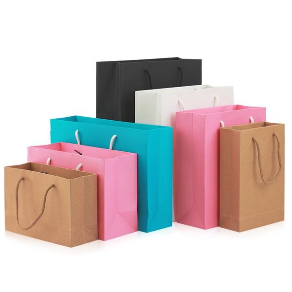 

gift wrap 10pcs paper bag clothing shopping kraft spot solid color black white pink