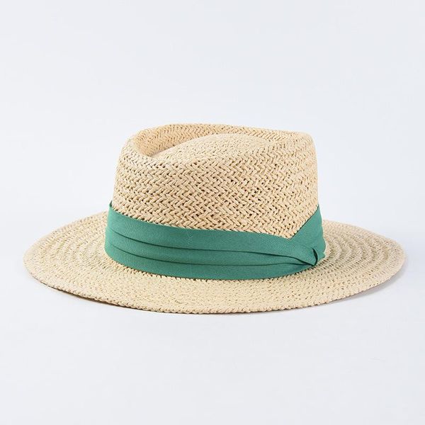 

wide brim hats handmade straw beach hat for women summer holiday panama cap fashion concave flat sun protection visor wholesale, Blue;gray