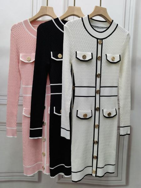 

casual dresses 2021fw autumn women luxury long sleeve knitted chic dress 3 color gdnz 7.22, Black;gray