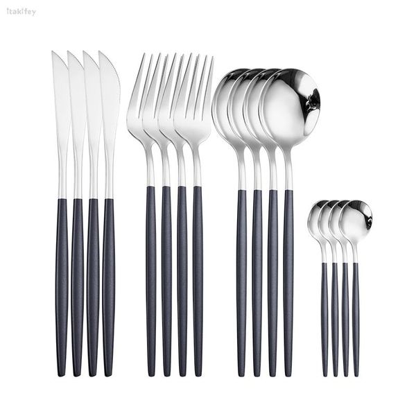 

dinnerware sets stainless steel cutlery set tableware dinner knife fork spoon black silver travel drop