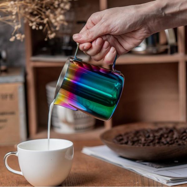 

stainless steel milk craft coffee frothing art jug pitcher mug cup inner scale pot kitchen measuring cups & saucers
