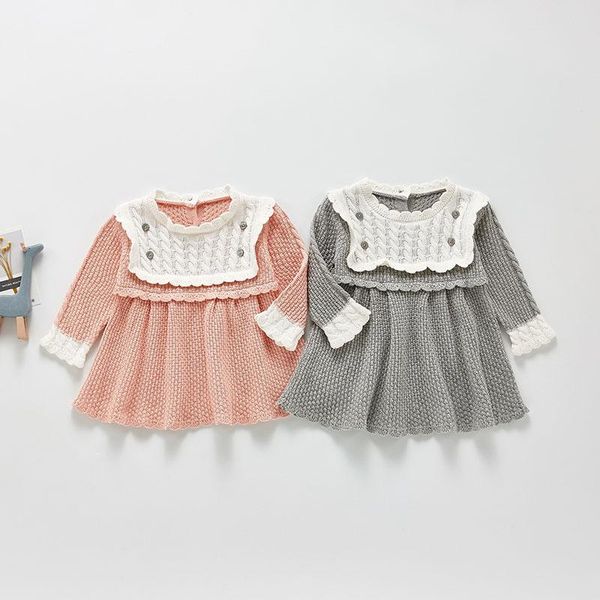 

girl's dresses hayana 2021 autumn baby clothes dress knitted long sleeved twist cotton outfit lace collar, Red;yellow