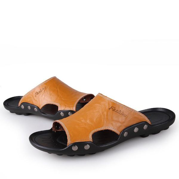 

slippers zpcailt cowhide solid color mens casual summer beach male walk water sneakers flip flops indoor outdoor footwear flats, Black