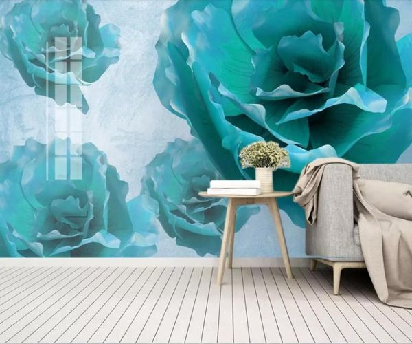 

bacal custom 3d blue anaglyph flower peony chinese modern style background wallpaper mural bedroom 5d home decor wallpapers