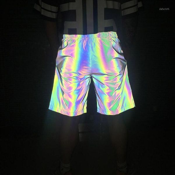 

mens colorful reflective shorts hip hop summer night jogger for male men's, White;black