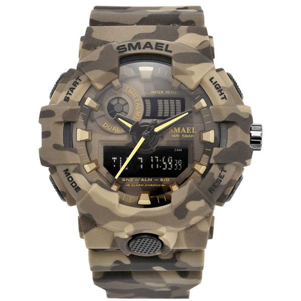 

wristwatches 2021 smael watch men cowboy sport military watches army digital writwatch led 50m waterproof men's saat 8001, Slivery;brown