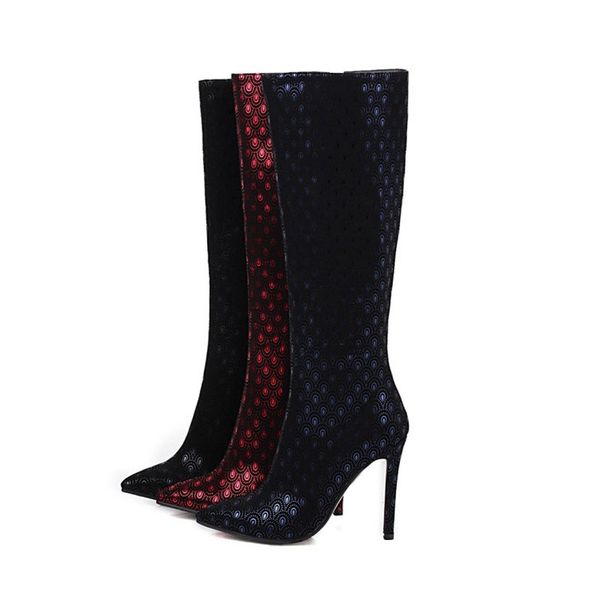 

fashion europe america style knee-high made pu patent leather extreme thick high heel boot women knee high zip shoes1, Black