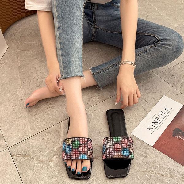 

women slippers pu leather fashion woman summer shoes colorful female sandals comfort 2021 flats footwear ladies slides, Black