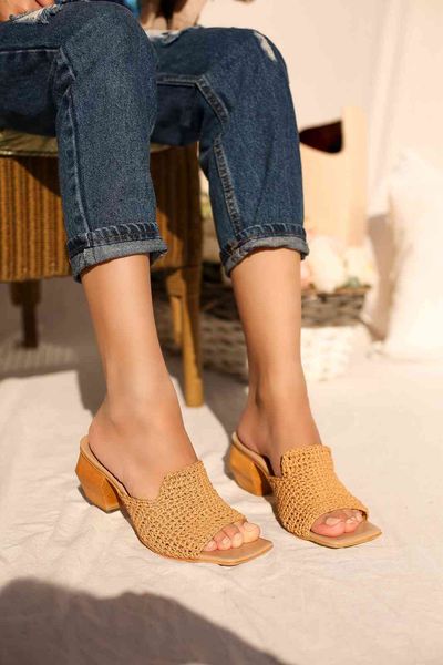 

slippers women's knitting wood heels with natural lace mh32 8grh, Black