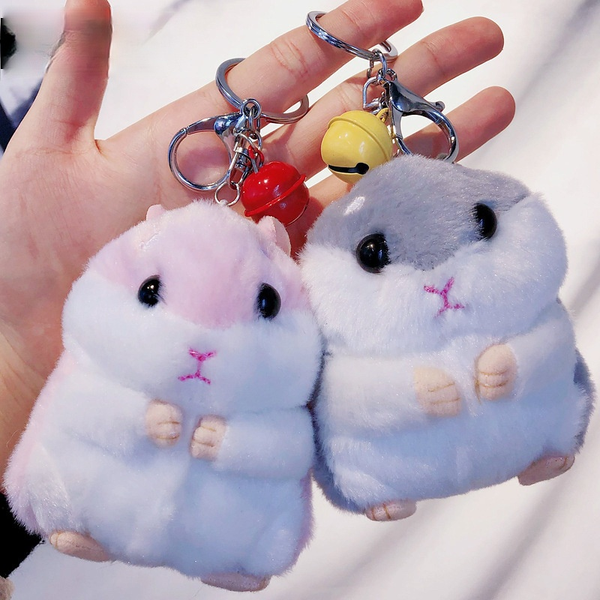

cartoon creative doll plush hamster car key chain men's and women's bag key chain ring bell pendant, Slivery;golden