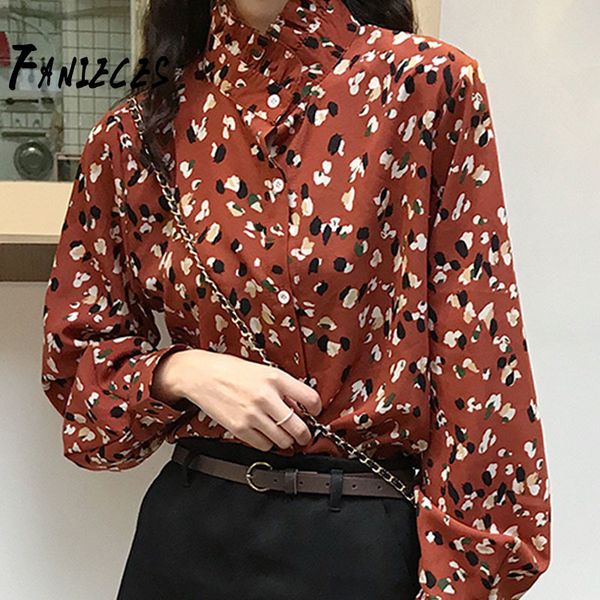 

fanieces ins fashion blouse women casual summer fall vintage print blouse office lady shirt streetwear long drop 210520, White