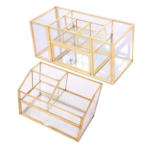 

storage boxes & bins 2 pcs make up baskets vintage golden polygon shaped organizer, 19 x 11.6 12cm 23.3 10.3 10.3cm