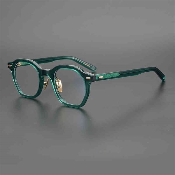 

70% off clearance online light jelly green hand-made plate hexagonal model literary and artistic youth myopia glasses frame trendy man, White;black