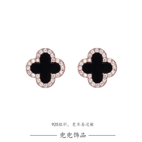 

2020 new fashion earrings copper micro inlaid zircon female s925 silver needle temperament net red anti allergy earrings, Black