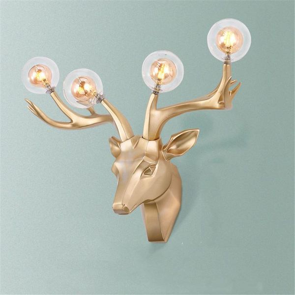 

wall lamp art deco resin golden deer antlers for living room background decoration villa study bedroom sconce led light fixture