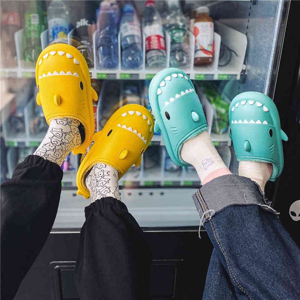 

parent-child eva slippers winter soft bottom household cartoon couple shark cotton women's waterproof thick plush men's, Black