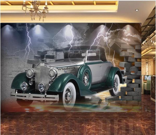 

wallpapers wdbh custom po 3d wallpaper retro vintage car through wall home decor living room murals for walls 3 d