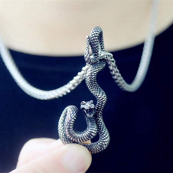 

pendant necklaces [316l stainless steel] retro fashion lifelike three-dimensional large python men and women necklace gift, Silver
