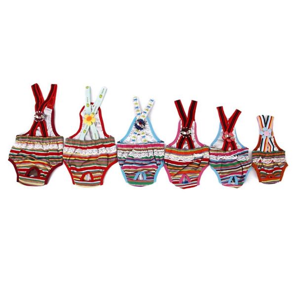 

dog apparel female suspender sanitary pants diaper with colorful strips - size (random color)