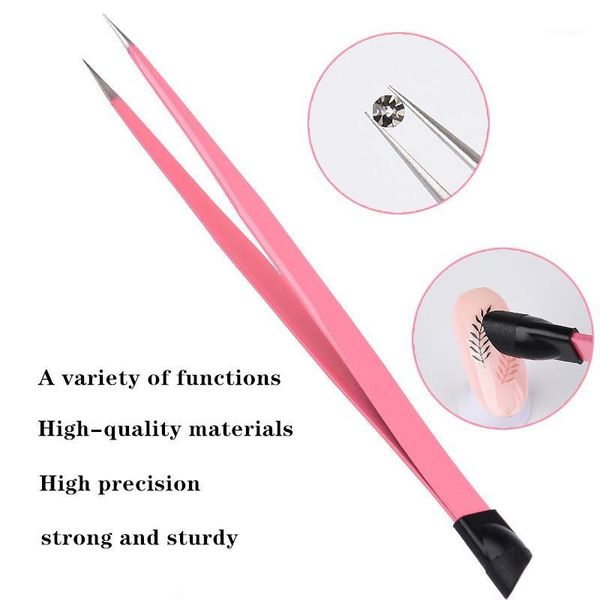 

multifunction eyebrow nail tweezers with silicone pressing head for 3d sticker rhinestones water picker metal nails tool1