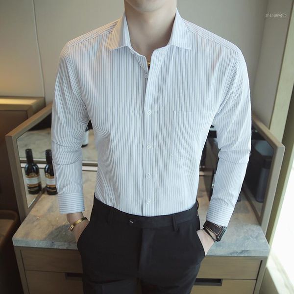 

spring korean version of japanese business striped long-sleeved professional large size men's casual shirt dress shirts, White;black