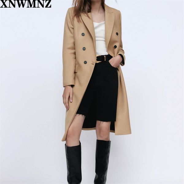 

women camel double-breasted coat fitted with a lapel collar and long sleeves front flap pockets back vent at the hem 210520, Black;brown