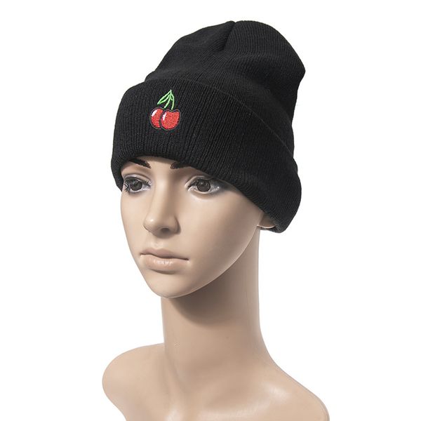 

korean style cute fruit cherry embroidery knitted hat autumn and winter confinement warm pullover cap earlap woolen hat, Blue;gray