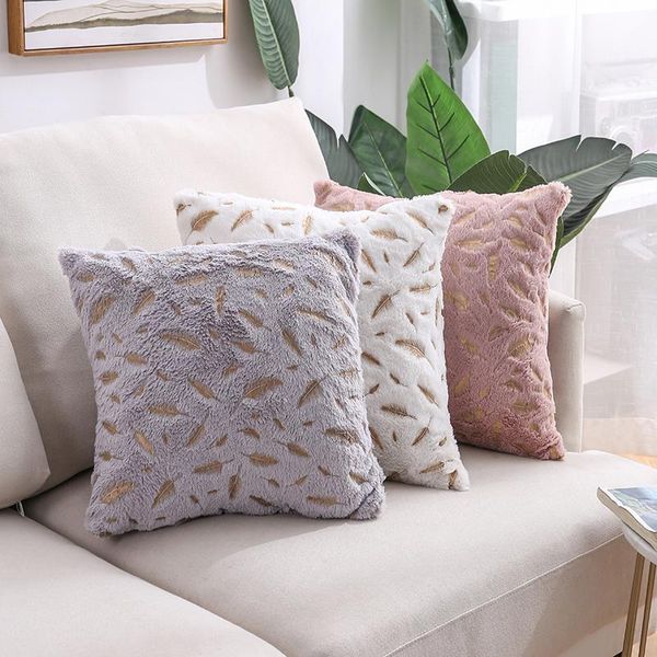 

cushion/decorative pillow luanqi fur cushion cover plush feather bronzing case 45x45 cm home living room decor sofa throw pillows white pink