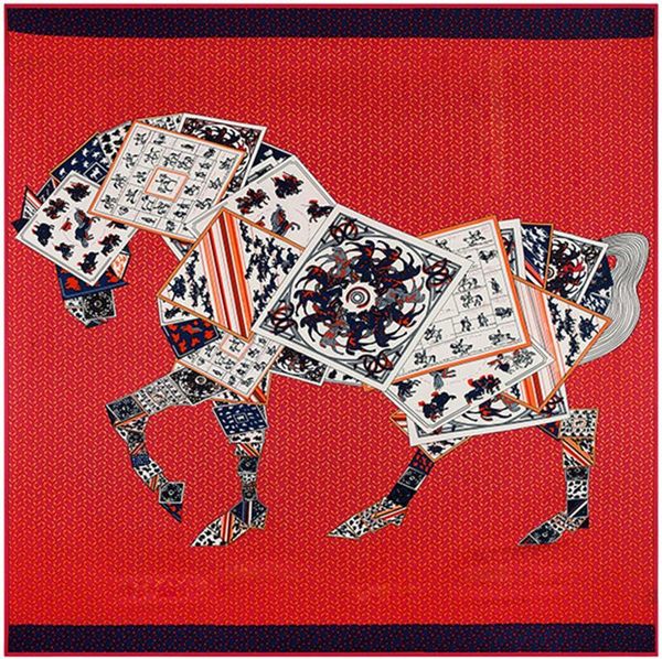 

scarves 130cm large square twill 100% silk shawls, letter poker horse print scarf for women bandana kerchief, Blue;gray