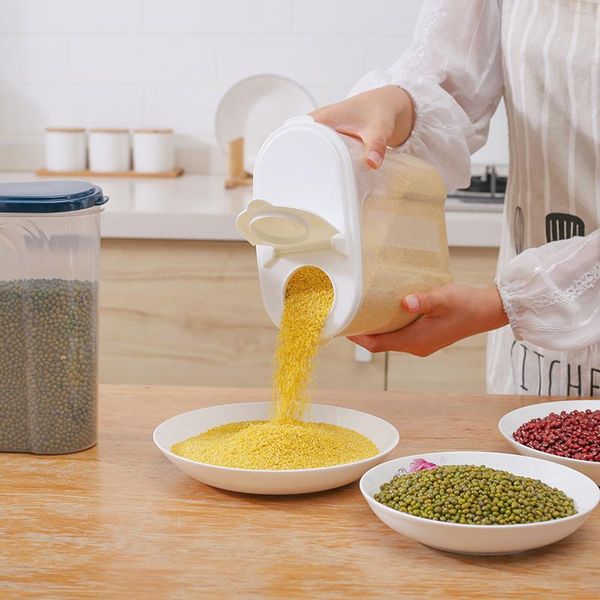 

1pc practical plastic transparent grain sealed tank kitchen cereal dispenser dry storage container with lid bottles & jars
