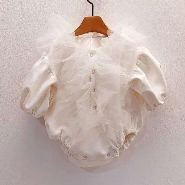 Herbst Neue Neugeborene Baby Mädchen Bodysuit Langarm Mesh Prinzessin Overall Infant Kleinkind Kinder Mädchen Overalls Kleidung 210413