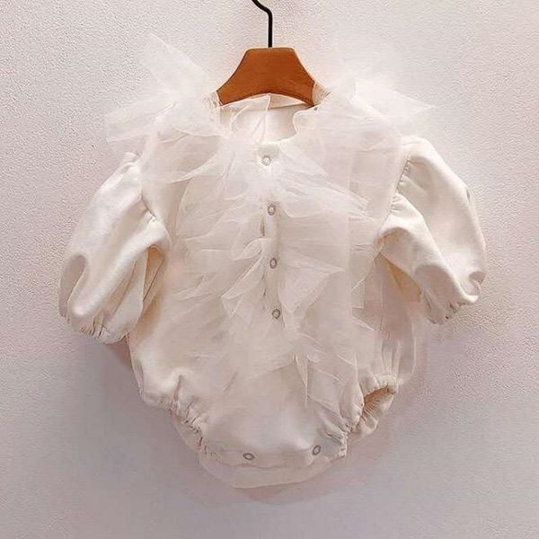 

autumn new newborn baby girl bodysuit long sleeve mesh princess jumpsuit infant toddler kids girls jumpsuits clothes 210413, White