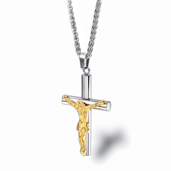 

chains stainless steel gold christ jesus cross pendant necklace jewelry gift for him with chain church jewellery, Silver