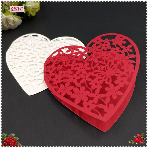 

greeting cards 50pcs laser cut love heart shape wine glass card place paper cup wedding party decoration snow flake seat table 6z