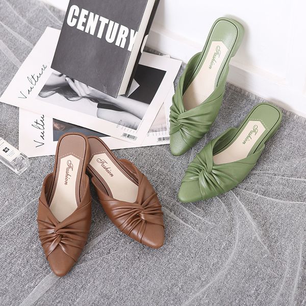 

women's sandals 2021 folded baotou half drag pointed toe women fashion sandals and slippers women shoes bottoms womens slippers y0406, Black