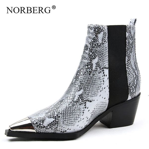 

norberg fashion pointed snakeskin high heel winter boots 7cm thick with elastic boots women casual shoes woman dress shoes 210507, Black