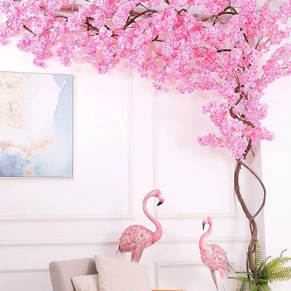 

decorative flowers & wreaths 3 fork fake cherry blossom tree flor sakura flower branch artificial silk wedding background wall decoration