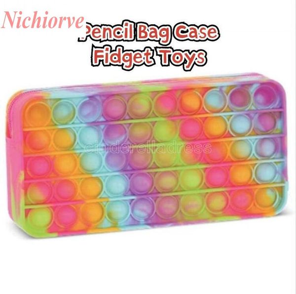 

new push bubble silicone rainbow pencil bag case fidget toys simple dimple bubble finger toys decompression relief interactive school pouche