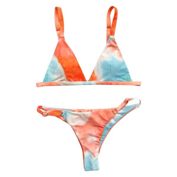 

women's swimwear 2021 tie dye print bikini sets fashion padded triangle bra string thong briefs swimsuit beach bathing suit, White;black